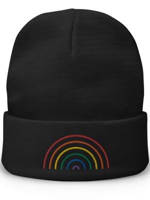 Embroidered Rainbow Beanie Black