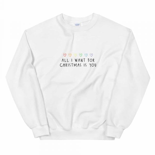 All I Want For Christmas is You Rainbow Hoodie White