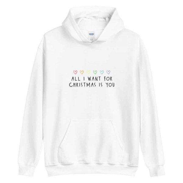 All I Want For Christmas is You Rainbow Hoodie white